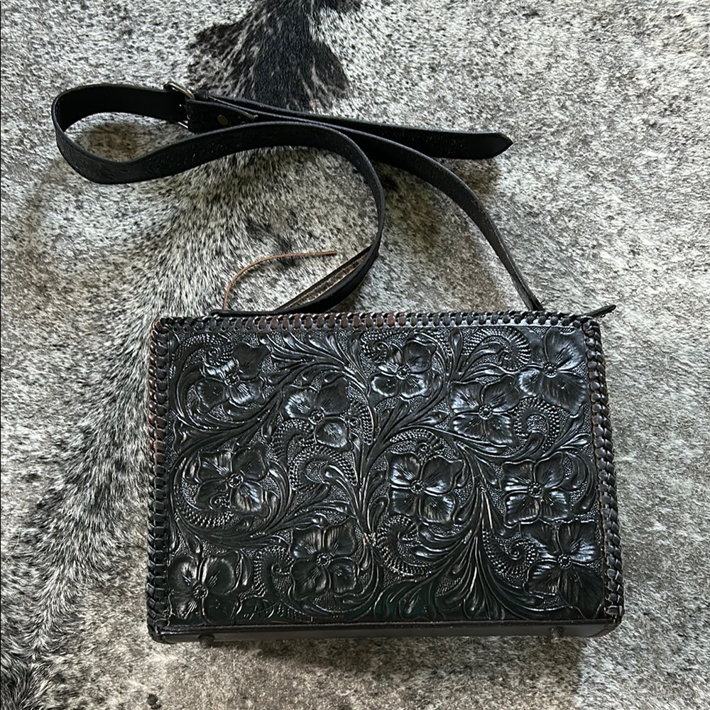 American Darling Black Floral Embossed Crossbody Bag